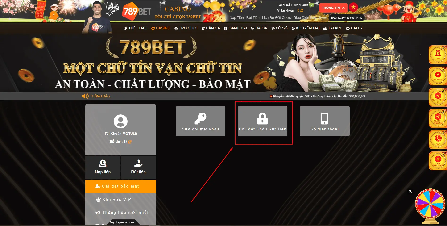 Hướng dẫn đổi mật khẩu 789bet rút tiền 